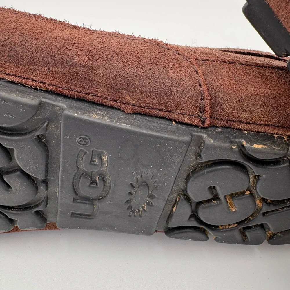 UGG‎ Mens 8 Ascot Suede Leather Moccasin Slippers Chestnut Brown Sheepskin Lined